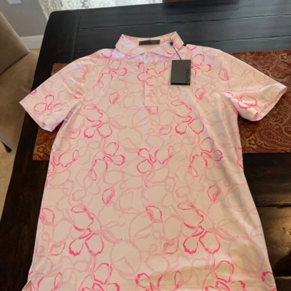 G/FORE Men's Medium BLUSH Watercolour Floral Tech Pique Golf Polo MSRP $120 - Picture 4 of 7